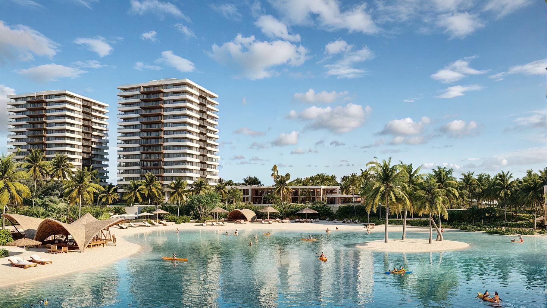 Breeze Towers - torres residenciales con doble vista al farallón y lago azul en Larimar City, Punta Cana