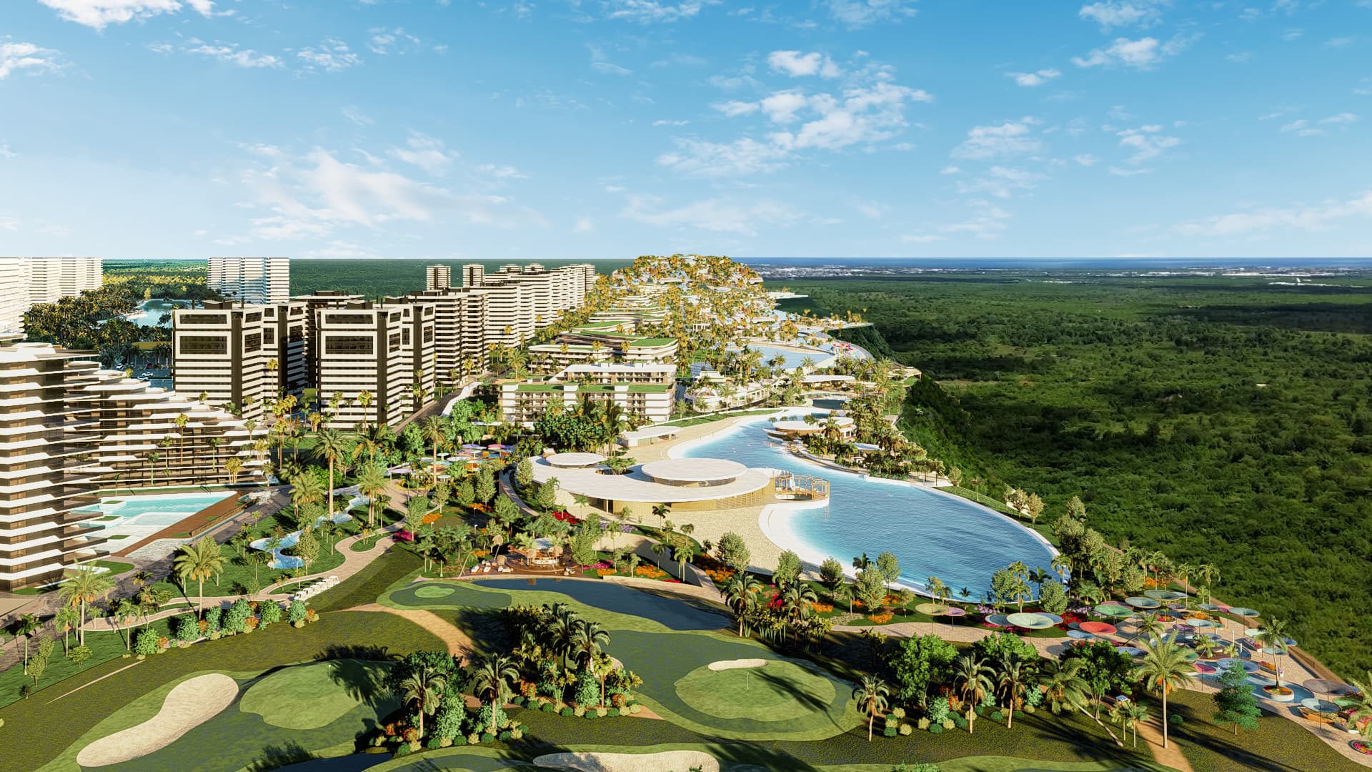 Smart city Ciudad Sostenible en Punta Cana — vista aérea de la ciudad planificada